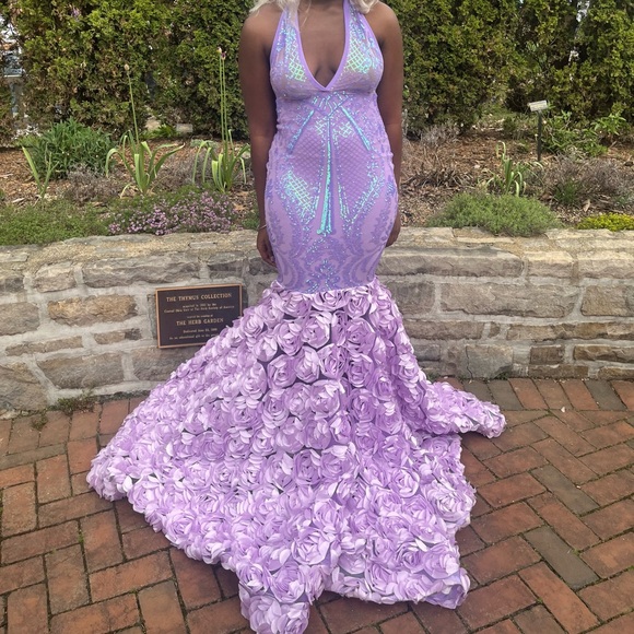 backless lavender purple sequined mermaid prom dress - Picture 1 of 4